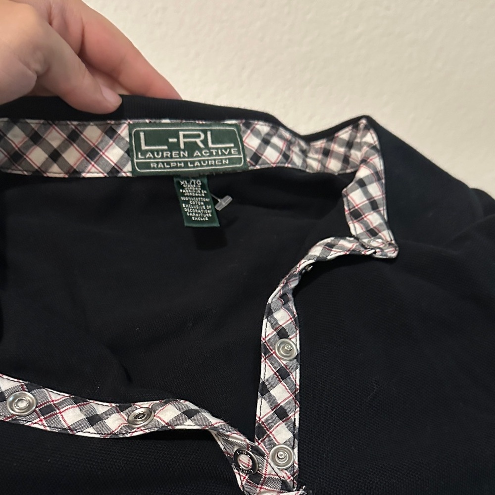 Lauren Ralph Lauren Black Shirt with Plaid Trim